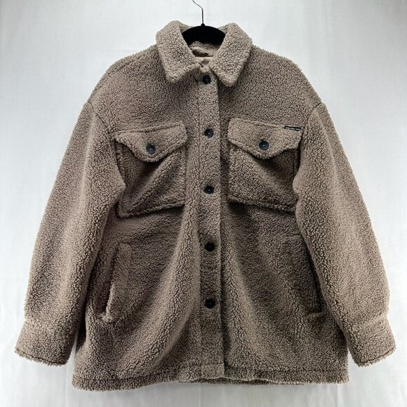 Calvin Klein Jackets & Blazers - Calvin Klein Sherpa Jacket Womens Size M Deep Pile Fleece Utility Shacket Brown
